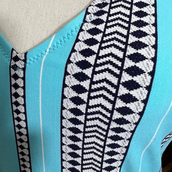 NWT Lemlem turquoise navy white tribal stripe belted swimsuit size medium - Picture 16 of 16